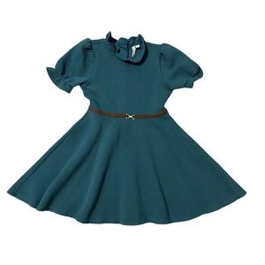 Janie & Jack Mediterranea Green Quilted Puff Sleeve Dress Size 12